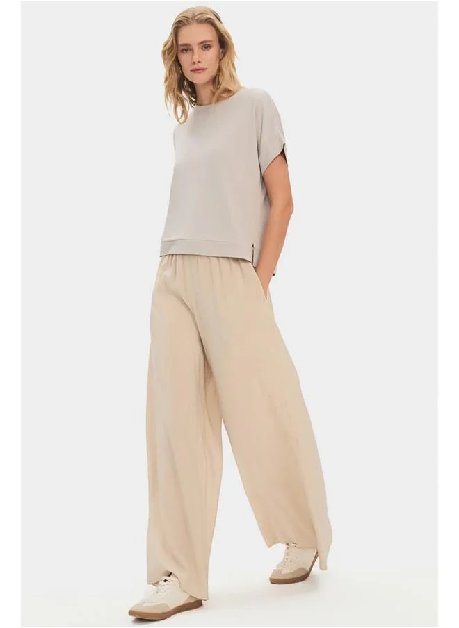 JUNE June Elastic Waist Flowy Trouser Stone