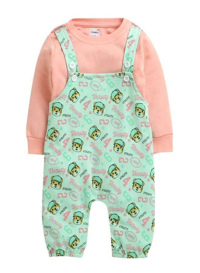 BUMZEE جمبسوت قطني بأكمام طويلة للبنات من بامزي، لون أخضر نعناعي وخوخي - 6-9 أشهر (Peb10932D-mgn) - Image 1