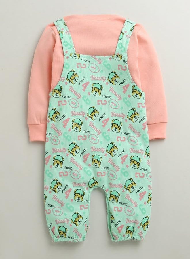 BUMZEE جمبسوت قطني بأكمام طويلة للبنات من بامزي، لون أخضر نعناعي وخوخي - 6-9 أشهر (Peb10932D-mgn) - Image 2