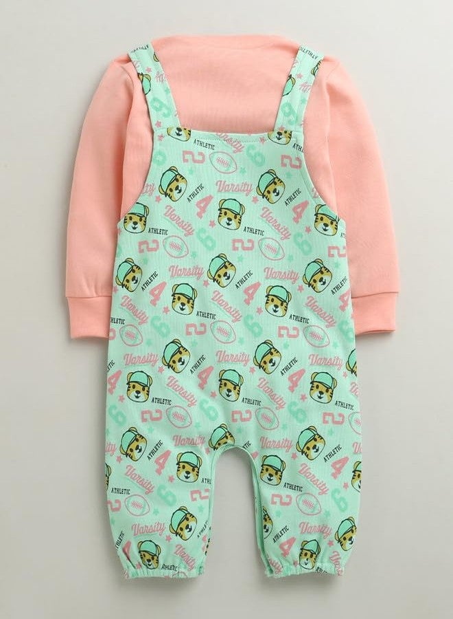 BUMZEE جمبسوت قطني بأكمام طويلة للبنات من بامزي، لون أخضر نعناعي وخوخي - 6-9 أشهر (Peb10932D-mgn) - Image 3