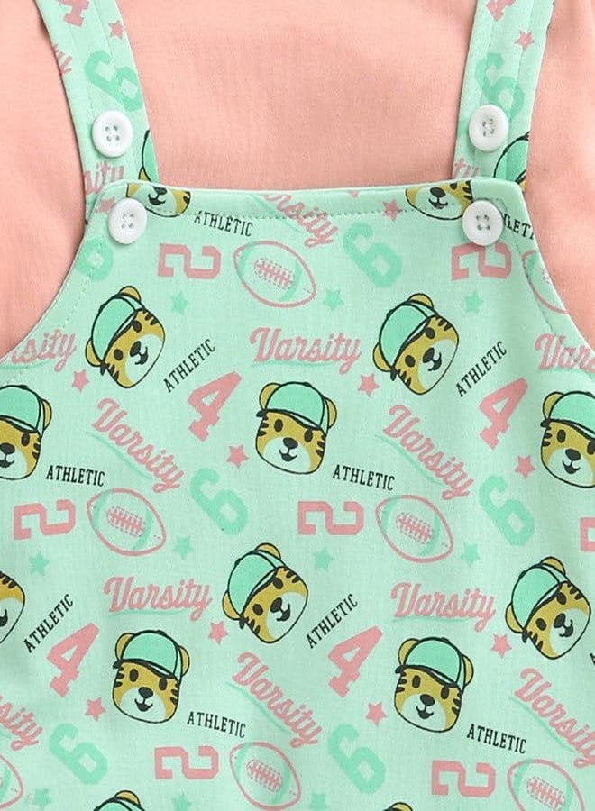 BUMZEE جمبسوت قطني بأكمام طويلة للبنات من بامزي، لون أخضر نعناعي وخوخي - 6-9 أشهر (Peb10932D-mgn) - Image 4