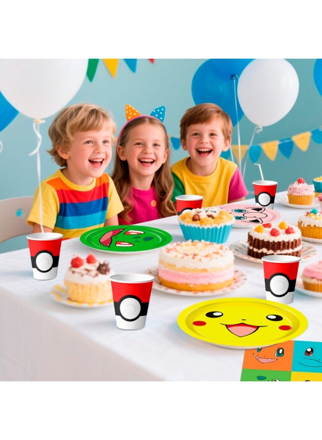 ILovhaprty Pokemon Birthday Party Tableware Set for 30 Guests, 120 Pcs Pikachu Plates & Napkins Party Supplies - 60 7"&9" Pokemon Party Plates, 30 Pokemon Napkins and 30 Pokemon Cups for Pikachu Birthday Party Decorations - Image 4