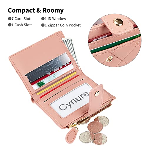 Cynure Women's Cute Leather Card Holder Small Compact Bifold Wallet with Zip Coin Pocket, Pink - Image 2
