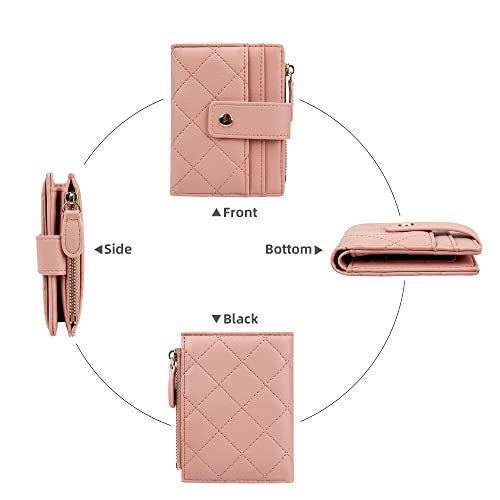 Cynure Women's Cute Leather Card Holder Small Compact Bifold Wallet with Zip Coin Pocket, Pink - Image 3