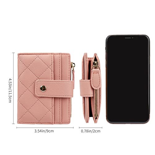 Cynure Women's Cute Leather Card Holder Small Compact Bifold Wallet with Zip Coin Pocket, Pink - Image 5