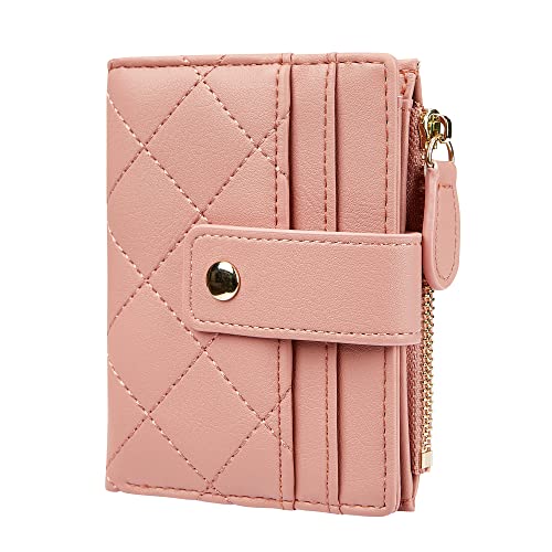 Cynure Women's Cute Leather Card Holder Small Compact Bifold Wallet with Zip Coin Pocket, Pink - Image 1