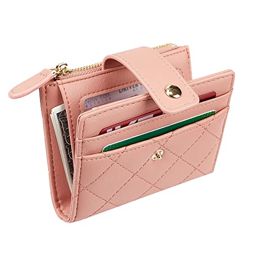 Cynure Women's Cute Leather Card Holder Small Compact Bifold Wallet with Zip Coin Pocket, Pink - Image 4