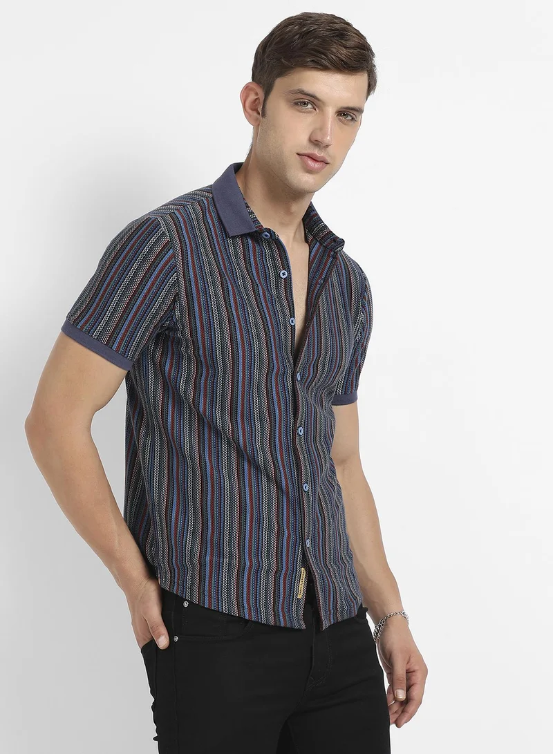 Campus Sutra  Men's Multicolour Contrast Knitted Shirt for Men | Best Price UAE