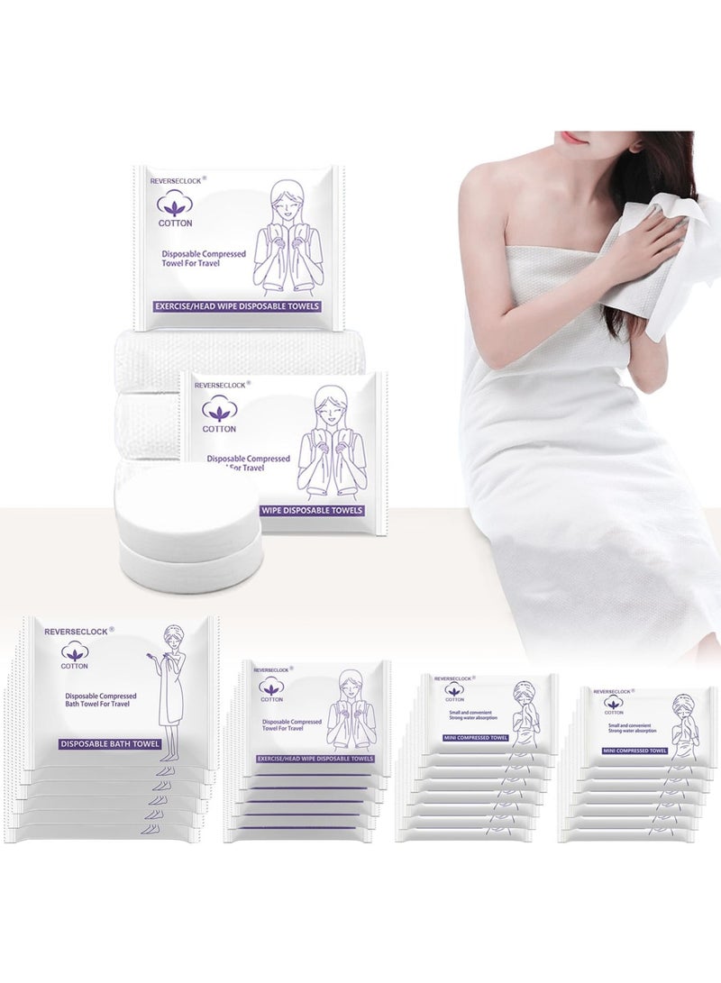 SYOSI Disposable Towel Set, Compressed Cotton Towels Including Large Bath Towel and Face Towel, Thick and Reusable Washcloths for Travel, Camping, Outdoor Sports, Hotel, Salon, and Cleaning Use (White) - Image 1
