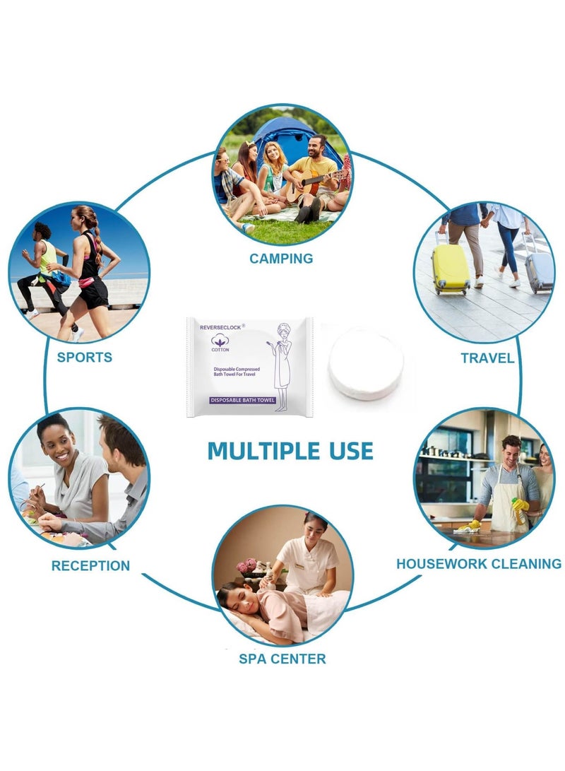 SYOSI Disposable Towel Set, Compressed Cotton Towels Including Large Bath Towel and Face Towel, Thick and Reusable Washcloths for Travel, Camping, Outdoor Sports, Hotel, Salon, and Cleaning Use (White) - Image 4