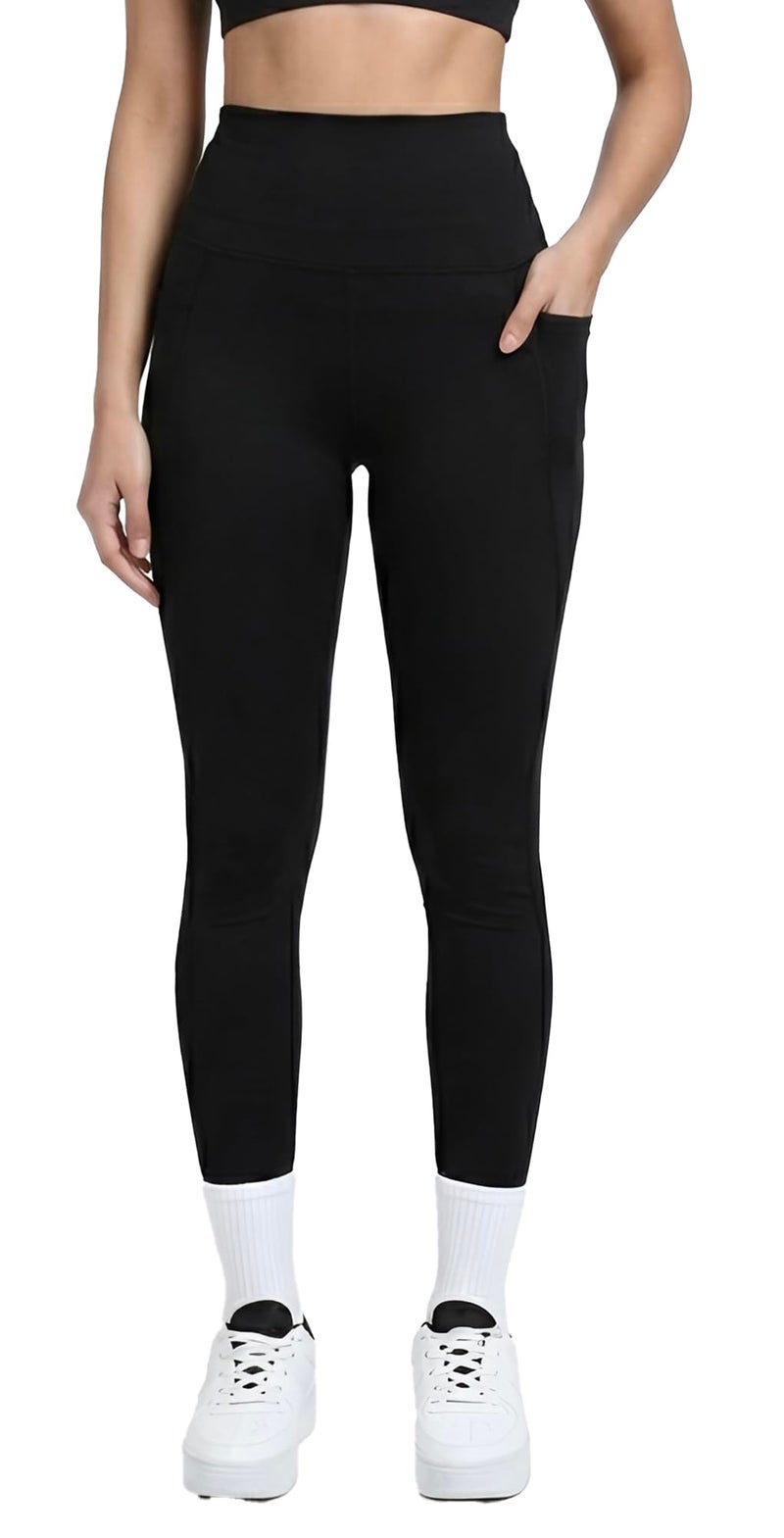 Rock Paper Scissors Premium High Waist Stretchable Gym Tights Leggings with Pockets Gym Wear/Active Wear Tights Yoga Pants Zumba/Dance Womens Workout Tights Gym Tights Black XS | Rise Style: High Rise - Image 1