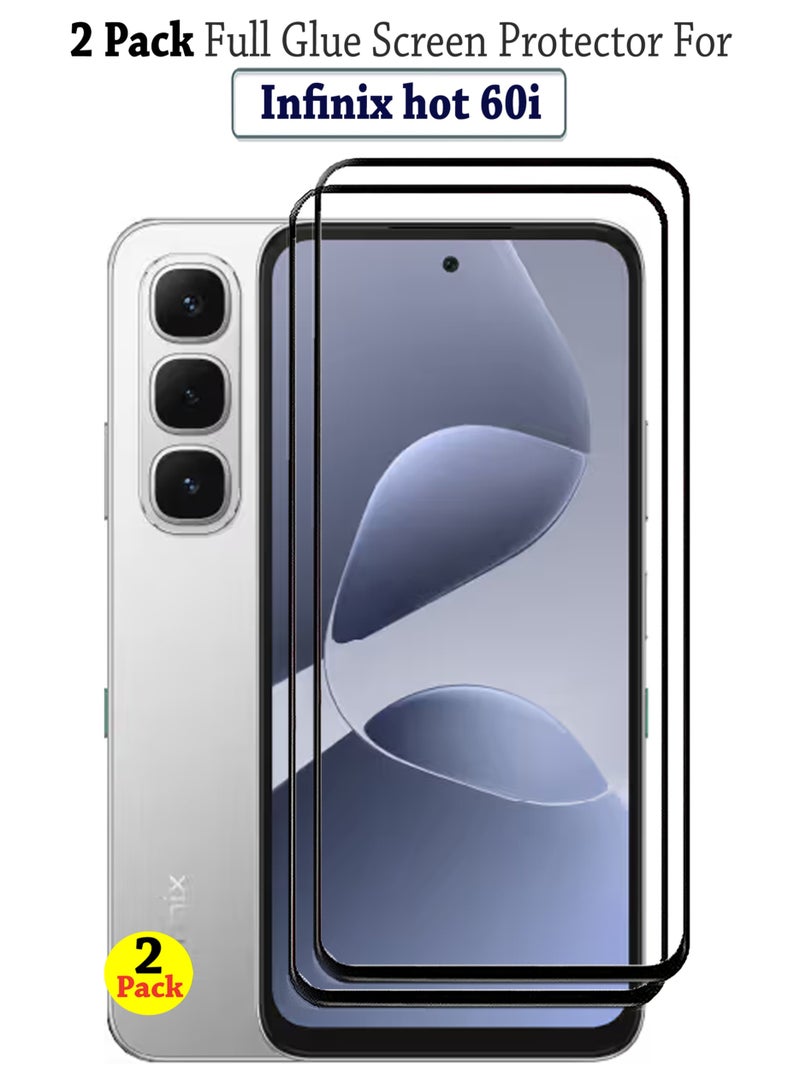 2 Pack Screen Protector for Infinix Hot 60i | Tempered Glass Available in Combo Pack Compatible with Infinix Hot 60i | Screen Protector Full HD Quality Tempered Glass Anti-Scratch Edge to Edge Coverage with Easy Installation Kit - Black - Image 1