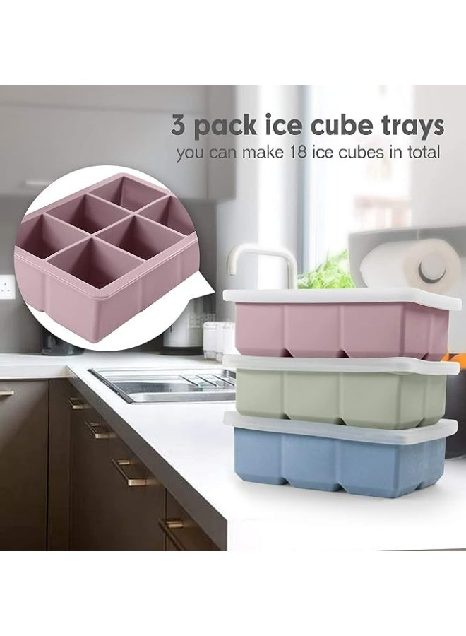 Silicone Ice Cube Trays 3 Pack - Large Size Silicone Ice Cube Molds with Leak Proof Removable Lid Square Ice Cube Tray And BPA Free for Cocktail,Whiskey, Stackable Flexible Ice - Image 4