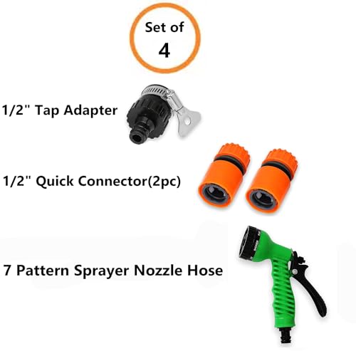 Garbnoire 1/2" Tap Adapter,1/2" Quick Connector(2Pc) & 7 Pattern Sprayer Nozzle for Hose Pipe Gardening,Flower,Plants,Bike Wash Equipment|Multi-Uses Cleaning,Showering Pet & Washing Cars -(Set of 4) - Image 2