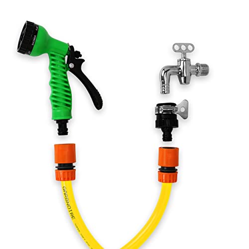 Garbnoire 1/2" Tap Adapter,1/2" Quick Connector(2Pc) & 7 Pattern Sprayer Nozzle for Hose Pipe Gardening,Flower,Plants,Bike Wash Equipment|Multi-Uses Cleaning,Showering Pet & Washing Cars -(Set of 4) - Image 1