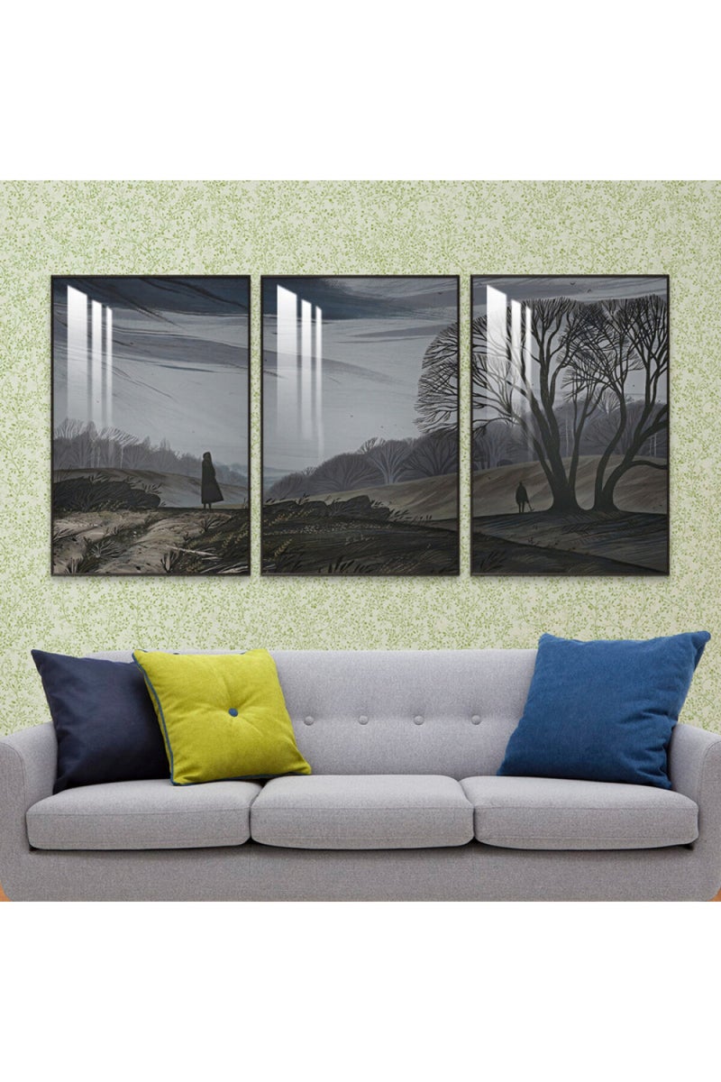 Marktna Three wooden wall painting with a frame and a clear acrylic layer - Image 1