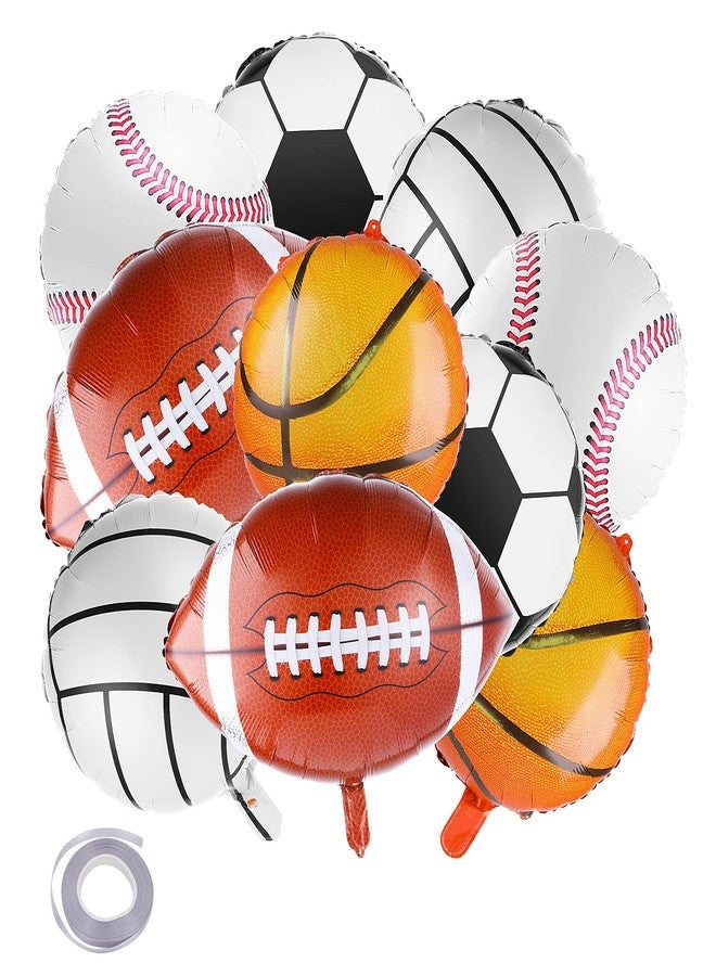 ASTER 10 Pieces Sports Themed Balloons Set, 18 Inch Ball Shape Aluminum Foil Balloons Sports Themed Party Decoration Supplies for Ball Fans Club, Bars, Home Decor - Image 1