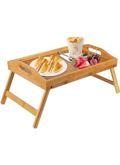 SHOWAY Bed Tray Table With Folding Legs And Breakfast Tray Bamboo Bed Table And Bed Tray With Legs 50 X 30 Cm  - Image 1