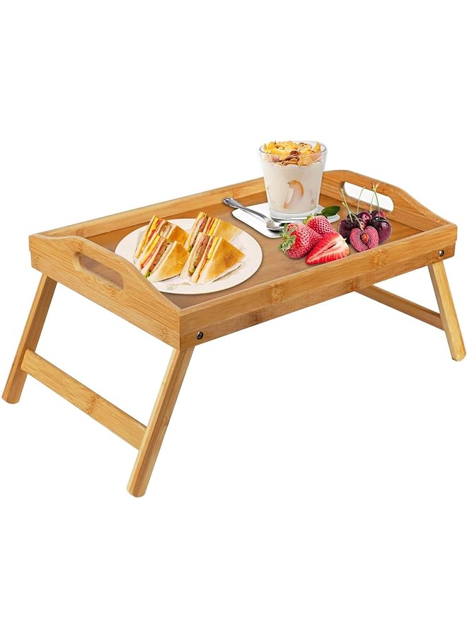شواي طاولة سرير من الخيزران بأرجل قابلة للطي وصينية إفطار طاولة سرير من الخيزران وصينية سرير بأرجل 50 × 30 سم - Image 1