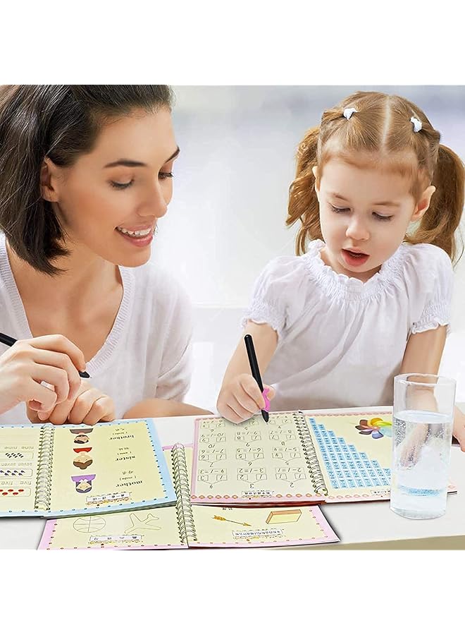 erorex Magic Copybook Reusable Handwriting Tracing Practice Kit Preschool Calligraphy Set For Preschools Grooves Template Design And Handwriting Aid Magic Practice Copybook 4 Books With Pens - Image 5