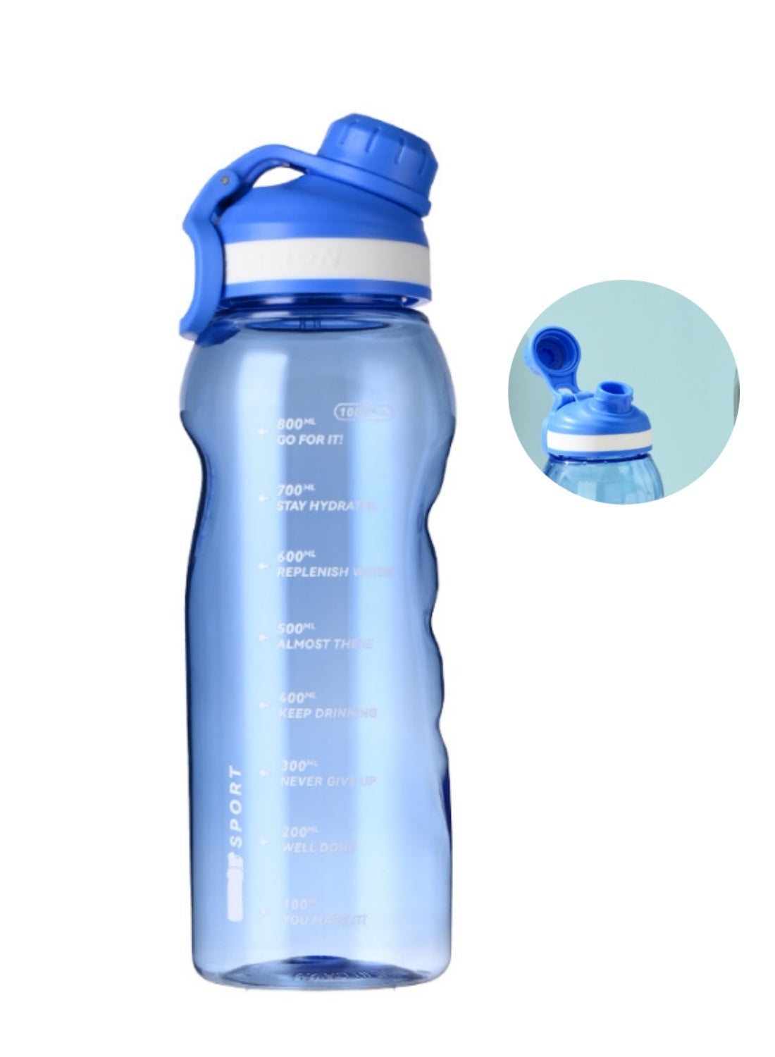 قارورة مياه رياضية بعلامة زمنية خالية من BPA ومقاومة للتسرب محمولة قابلة لإعادة الاستخدام إبريق شرب رياضي للياقة 1 لتر للرجال والن...