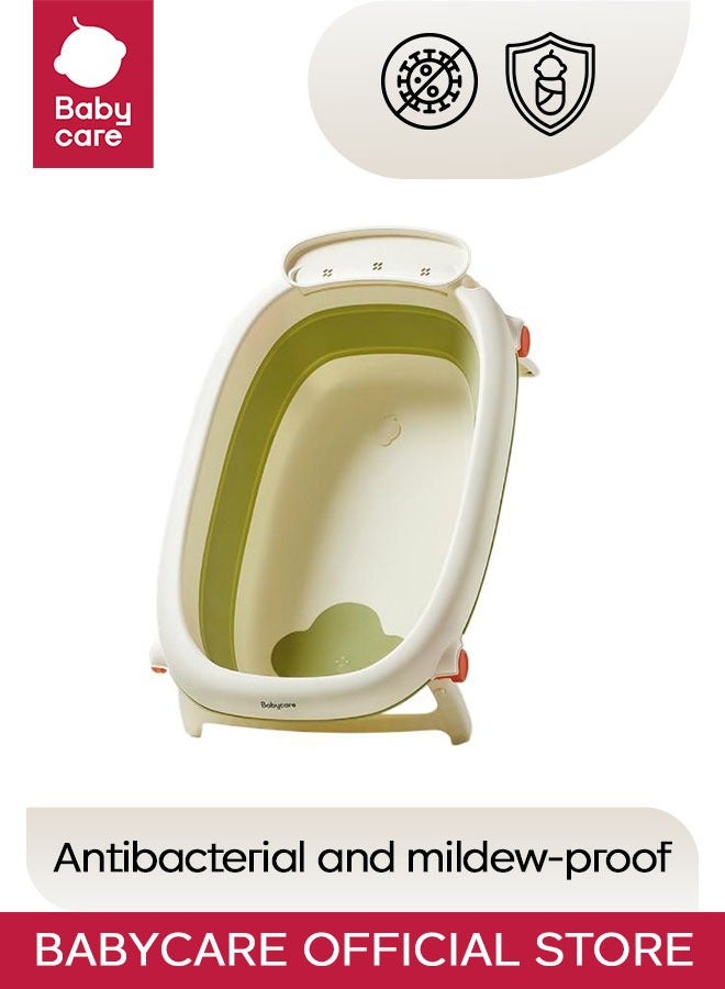 بيبي كير - حوض استحمام قابل للطي للأطفال، أخضر، خالٍ من مادة BPA، غير سام، تصميم موفر للمساحة، سهل التخزين، خفيف الوزن، متين، قاعدة مقاومة للانزلاق، دعم مريح، تصريف سريع، محمول، آمن للأطفال الرضع، سهل التنظيف، مثالي للمنزل والسفر، هيكل قوي. - Image 1