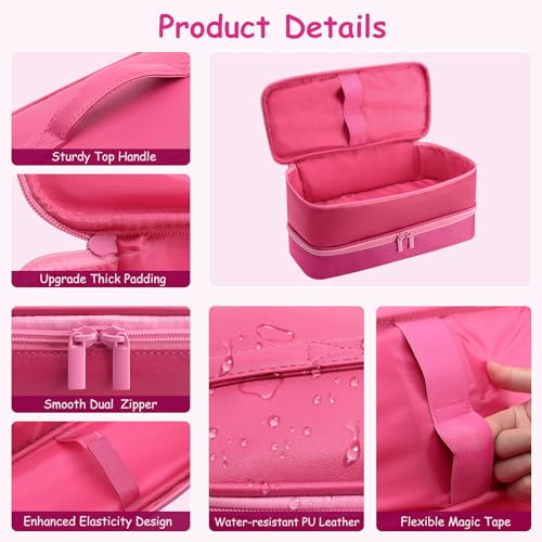 Adworte Travel Carrying Case for Hair Dryer for Shark Flexstyle Double-Layer Hair Accessories Tools Storage Bag for Revlon Hairdryer Styler Organizer (P-Pink) - Image 3
