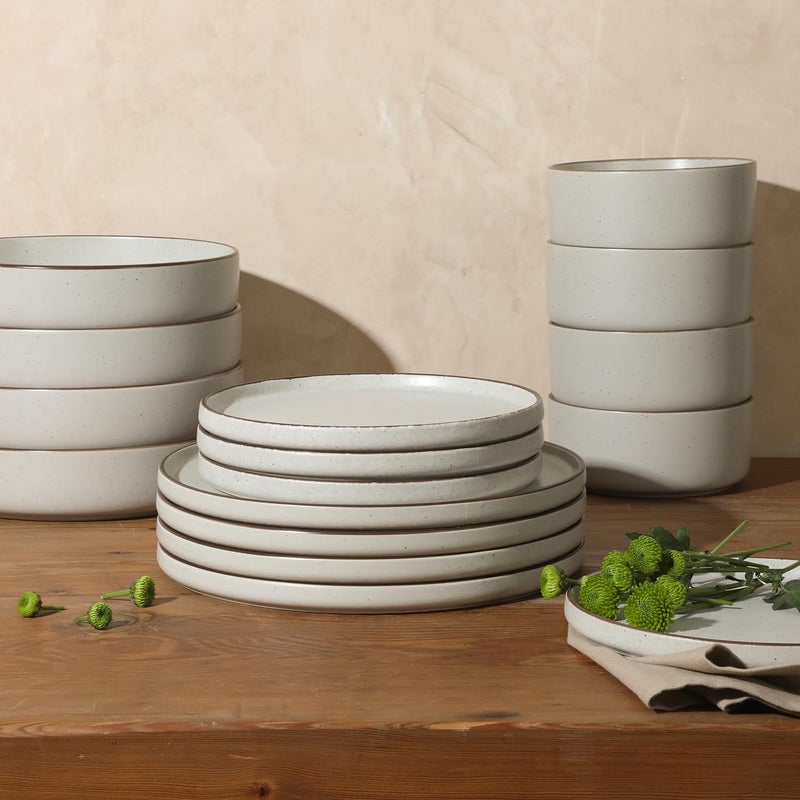 Gibson Elite Gelston Stoneware Matte Reactive Glaze 16 Piece Service for 4 Plates and Bowl Dinnerware Set  Cream - Image 4
