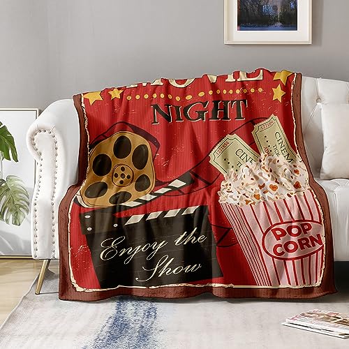 Aimego Movie Theme Blanket Gifts - Vintage Cinema Popcorn Movie Reel Modern Retro Decor Soft Throw Warm Lightweight Fleece Cozy Fuzzy Birthday Christmas Blankets for Women Kids Adults Teens 50"x60" - Image 2