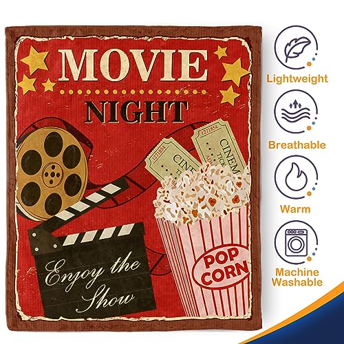 Aimego Movie Theme Blanket Gifts - Vintage Cinema Popcorn Movie Reel Modern Retro Decor Soft Throw Warm Lightweight Fleece Cozy Fuzzy Birthday Christmas Blankets for Women Kids Adults Teens 50"x60" - Image 4