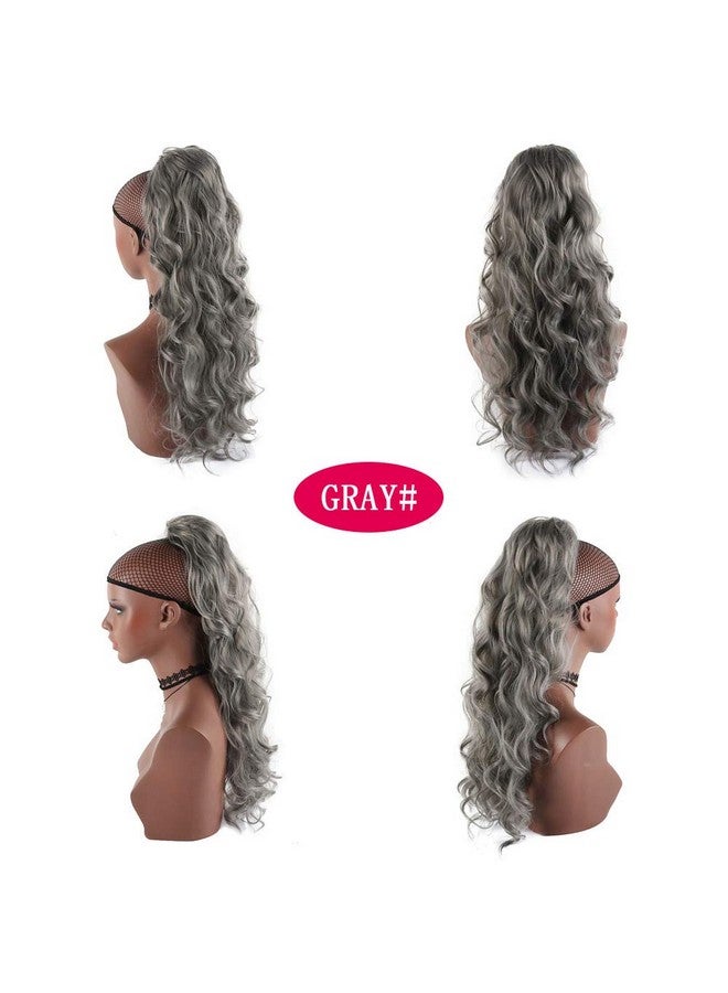 CINHOO 24 Inch Long Body Wavy Gray Drawstring Ponytail Extension For Black Women Clip In Ponytail Hair Extension Synthetic Curly Wavy Pony Tail Hairpiece For Women (24Inch Gray) - Image 4