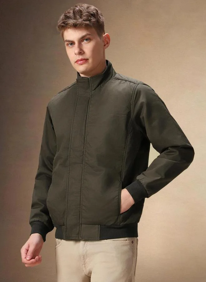 دينيس لينغو جاكيت بومبر بسحاب بلون زيتوني