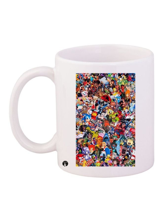 RYN Cartoon Printed Coffee Mug White/Blue/Black 11ounce