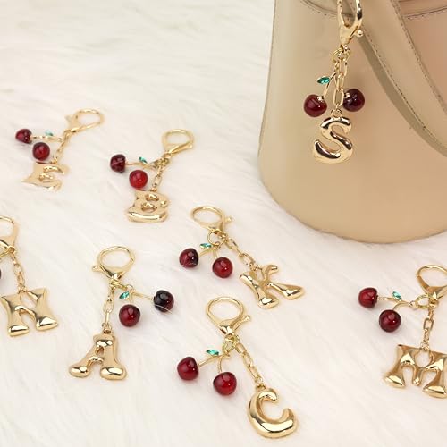 Yonuni Bubble Initial Keychain with Cherry - Gold Letter Bag Charms for Women, Cute Purse Handbag Accessories Gift for Birthday Christmas (A) - Image 5