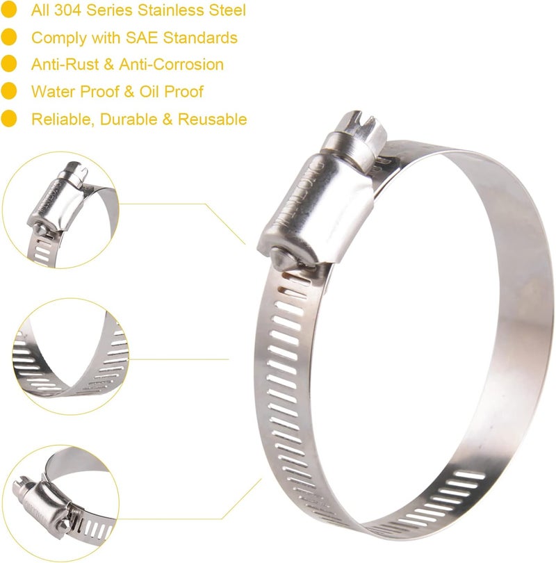 WIN-LONG Stainless Steel 2'' Hose Clamps, 10PK SAE 36 Worm Gear Hose Clamps Adjustable 1 3/4 Inch-2 3/4 Inch (45-70mm) for Automotive Plumbing, 2 1/2'', 2.5'', 2 1/4'' Hose Clamps - Image 3