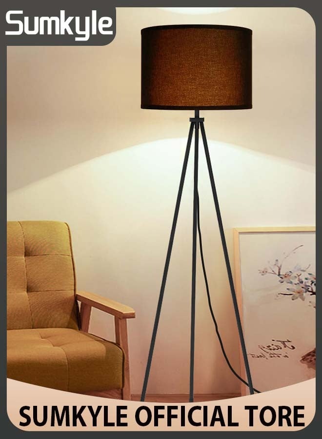 Sumkyle Tripod Floor Lamp with 3 Color Temperatures LED Bulb, Modern Standing Lamp with Black Lampshade, LED Floor Lighting for Living Room, Bedroom, Office (Black) - Image 1