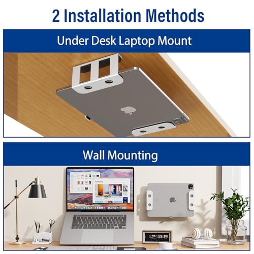 BYMECOST Under Desk Laptop Storage Mount Metal Under Desk Device Holder for Devices Up to 21 Thick MacBook Mini Keyboard Router with AntiScratch Silicone White - Image 3