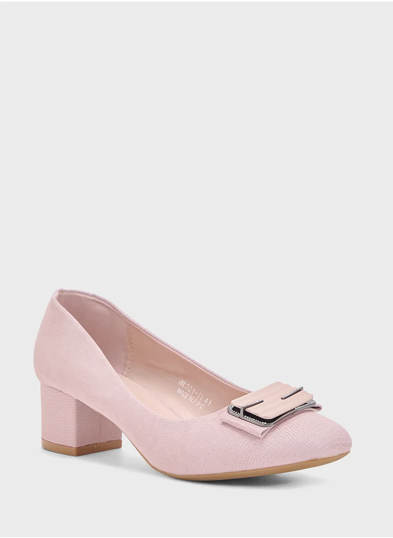 Pink Step Low Block Heeled Pump