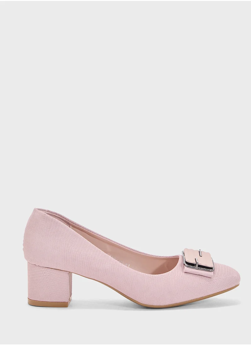Pink Step Low Block Heeled Pump