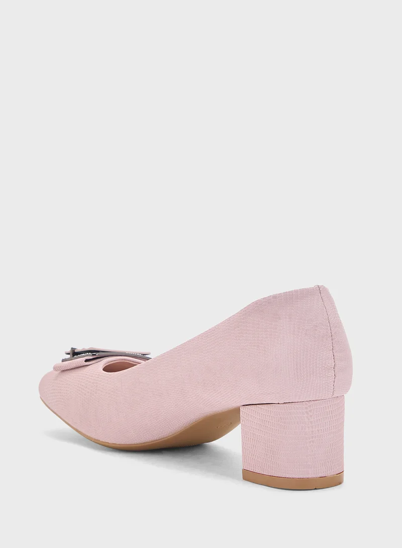 Pink Step Low Block Heeled Pump