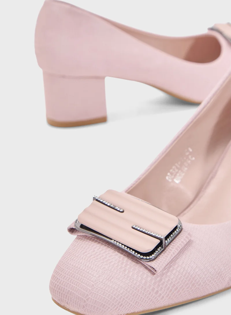 Pink Step Low Block Heeled Pump