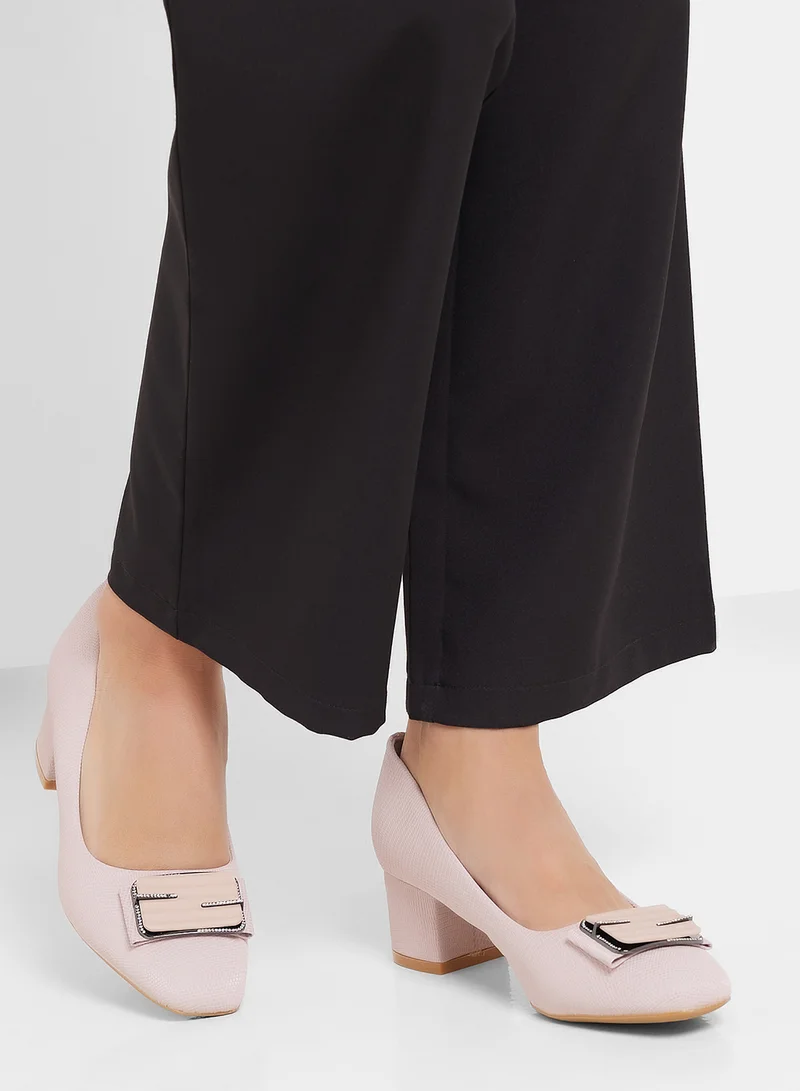 Pink Step Low Block Heeled Pump