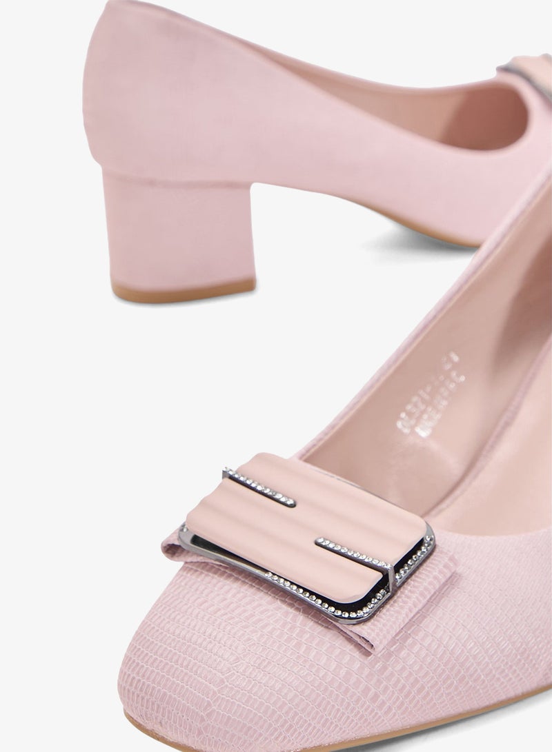 Pink Step Low Block Heeled Pump - Image 4