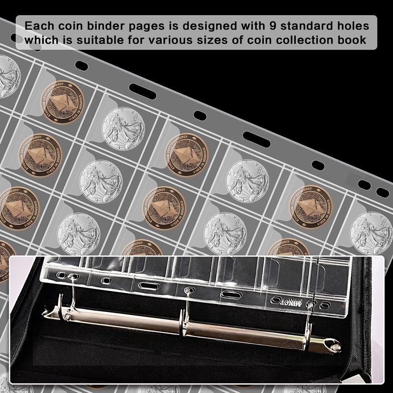 ANKHOH 12 Sheets Coin Collection Supplies Pages, Collecting Book Album Protectors Sleeves with Standard 9 Hole for Coin Binder, Currency Holder Storage for Pennies, Quarters Stamp (42 Pocket per Sheet) - Image 4