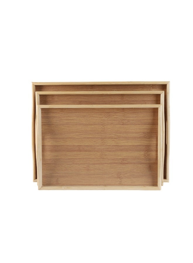 Alsaif home Rectangular Wooden Serving Tray Set – 3 Pieces in Different Sizes with Practical Elegant Handles - Image 2