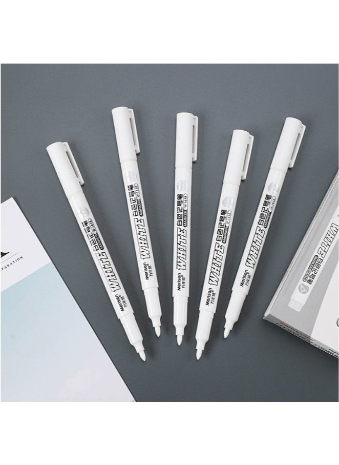 Merisen 5 Pack White Marker, 1mm Extra Fine Tip White Paint Marker Permanent for Wood Rock, Plastic, Leather, Glass, Stone, Metal, Canvas, Ceramic, Fabric, Tire (White)  - Image 4