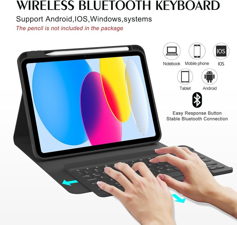 typecase Keyboard Case for iPad 10th Gen & New iPad 11th (A16, 2025), Multi Angle Flip Cover Stand with Pencil Holder, Scissor Keys, Magnetically Detached Protective Wireless Keyboard (Black) - Image 4