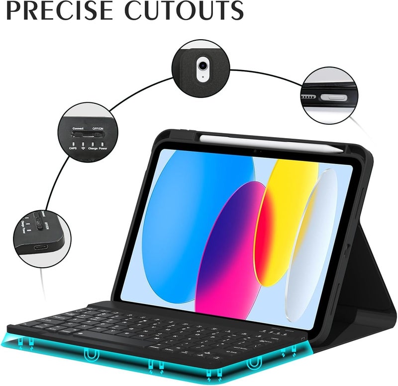 typecase Keyboard Case for iPad 10th Gen & New iPad 11th (A16, 2025), Multi Angle Flip Cover Stand with Pencil Holder, Scissor Keys, Magnetically Detached Protective Wireless Keyboard (Black) - Image 3