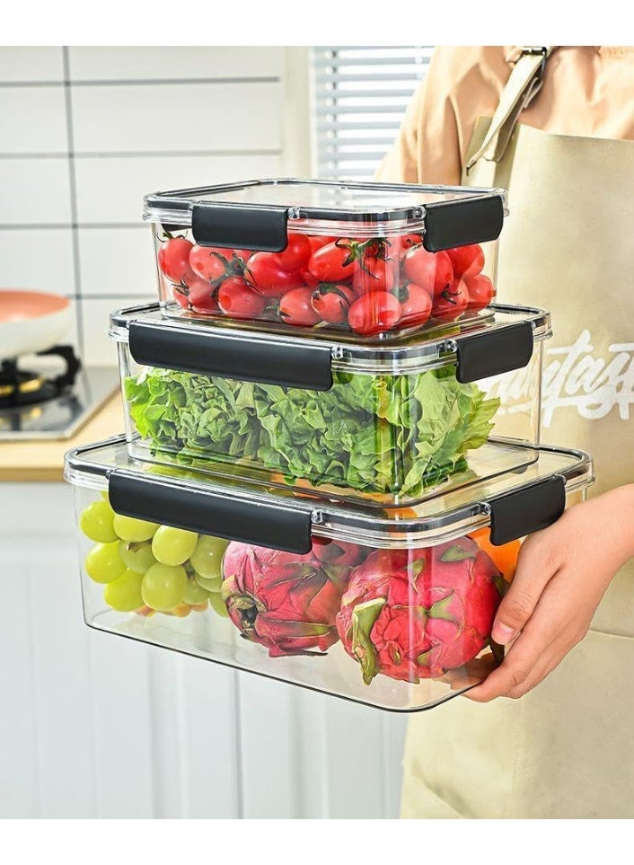 كيتشينو حاويات تخزين طعام مانعة للتسرب من 3 قطع مع اغطية | مجموعة غداء كيتشينو للساندويتش والسلطة، شفافة (600 -1500-3300 ) مل - Image 1