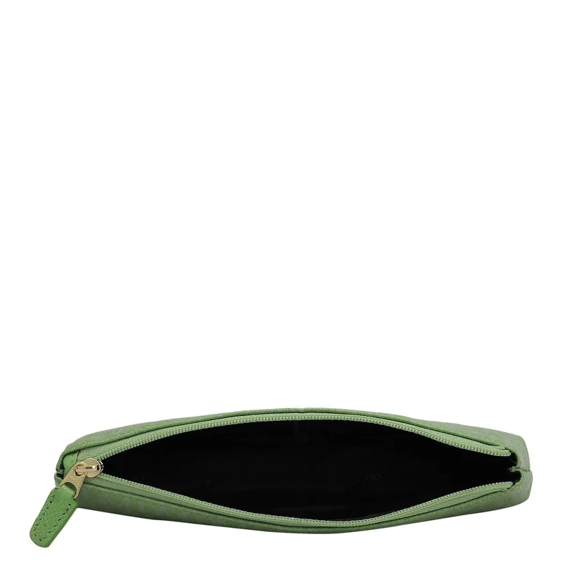 Da Milano Da Milano Women's Monogram Patterned Leather Travel Multi Pouch with Zip Closure - Kiwi (MP-1252G)